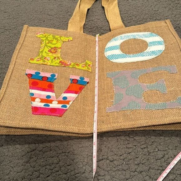 Dovetail BOHO Tote “Love” Burlap Purse Shopping Bag The Raffia Reusable Bag - Picture 5 of 6